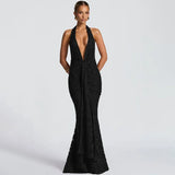 New Women's Sexy Deep V-Low Backpack Skirt With Folded Fishtail