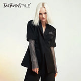 Patchwork Diamond Women's Blazer Long Sleeve Notched Hit Color Slim Suit Female Autumn Plus Size Fashion New