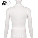 Y2k Button Up Shirts for Women Summer Blouses 2023 Girls Tight Fitted Short Sleeve Crop Tops Cardigan