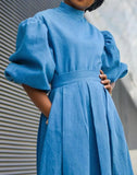 Turtleneck Puff Sleeve Pleated Long Skater