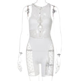 Mesh Patchwork Sexy Romper Women Sleeveless See Through Bodycon Playsuit Casual Streetwear Activewear Workout Y2K