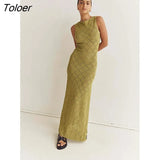 Knitted Maxi Dress for Women 2023 Sexy Hollow Out Sleeveless Bodycon Elegant Party Dresses High Split Beach Long