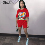 Cartoon Print Two Piece Set Women Suit Summer Outfits T Shirt Biker Shorts Set Women Matching Sets Ladies Tracksuit