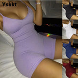 Bodysuit Women Sexy Heart Print Bodycon Jumpsuit V Neck Sleeveless Slim Fit Romper Summer One Piece Jumpsuits