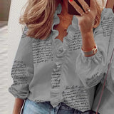 Boho Floral Print Slim Shirt Office Lady Retro Tops Women Casual Short Sleeve Sexy V-neck Ruffles Blouse 2022