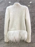 Temperament Patchwork Feather Coat For Women Stand Collar Long Sleeve Casual White Jackets Female Fashion New