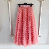 Mesh Skirt For Women High Waist Elastic Bow Ruffles Patchwork Summer Maxi Skirts 2020 Female Fashion Sweet