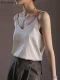 2022 Summer Fashion Silk Vest Tanks Women Basic Satin Sling Tops Versatile Solid Loose Sling Camis Female Tank