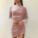 Sexy Velvet High Collar Long Sleeve Rope Pucker Club