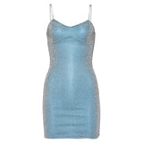 2019 Straps Glitter Dresses Women Sleeveless Sky Blue Sparkle Party Night Club Dresses Sexy Mini Dress Christmas