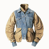 Loose Fit Green Denim Big Size Pleated Jacket New Lapel Long Sleeve Women Coat Fashion Tide Spring Autumn 2023
