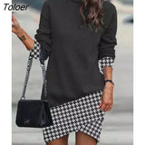 Women Dress Autumn Winter Turtleneck Long Sleeve Casual Loose Print Dress 2023 Fashion Elegant Office Lady Dresses Robe