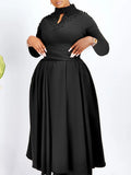 Women's New Fashion High-Neck Elegant Nail Beads Big Swing Dress Waist African