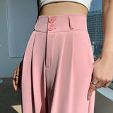 Waist Wide Leg Pants for Women New Loose Straight Coffee Trousers Autumn Double Buttons Casual Suit Pants Female-Outfit