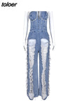 Summer Sexy Fashion Jumpsuit Club Outfit For Women 2023 Strapless Hollow Holes Sto Denim Jumpsuite Women