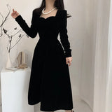 Black Hepburn Elegant Dress Women French Vintage Party Midi Dress Female Clothing Korean Gothic Slim One Piece Dress