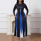 Explosion A-Shaped Dress Spring And Autumn Round Temperament Famous And Printed Gradient