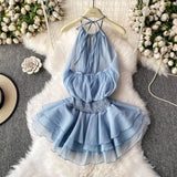 And Summer 2025 New Products Hanging Neck Bare Back Texture Crippling Poneng Dress To Close The Waist Tie Sweet Holiday