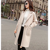 tweed coat women's middle long spring Korean loose and thin woolen