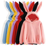 Cute Bunny Ears Hoodies Top Casual Fashion Solid Color Long Sleeve Hooded Sweatshirt Pullover Outwear Fall Spring