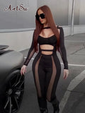 Patchwork Mesh Solid Long Sleeves Backless Hollow Out Jumpsuit Sexy Slim See Through Summer Streetwear Club Romper