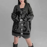 QWEEK Leopard Print Sweater Harajuku Knitted Cardigan Oversized Streetwear Gothic Style Long Sleeve Women's Jumpers 2021