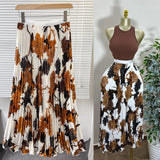 Tight Waist High Waist Crums Sweet A-Shaped Skirt Women's Long Print 100-Fold