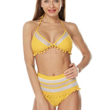 Sexy Halter Retro Mesh Hollow Out String Biquini Bathing Suit Female Swimsuit High Waist Plus Size Swimwear Women