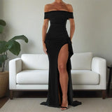 Summer New Shoulder-Opened Women's Temperament Evening Dress