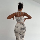 Toloer Vintage Style Slim Print Skirt Two-Piece Fashion Suit