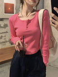 Color Y2k Crop Tops Women Sexy Slim Knitted Bloused Long Sleeve Tees Female 2022 Summer Clothing Elegant Tshirt Korean