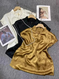 Chinese Style Collar Plate Buckle Acetic Acid Pure Color Flying Sleeve Shirt Women's 2024 Summer New Blouse For Leisure-Outfit