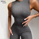 Sisterlinda Sleeveless Skinny Summer Rompers Womens Jumpsuit O-Neck Invisible Zipper Sexy Playsuits Ladies Sport Casual