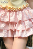 Kawaii Lolita Skirt Shorts Women Ruffle Patchwork Layered High Waist Cute Balletcore Mini Skirt Tutu Petticoat