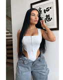 White Sexy Square Collar Sleeveless Solid Zippers