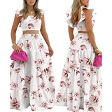 Top And Flower Print Colorblock Dress Two Piece