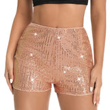 Women Sequins Shorts Summer Clothes Mid Waist Elastic Band Sparkly Glitter Hot Straight Leg Shorts Sexy Club Streetwear-Outfit