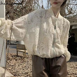 Coat Women Lace Hollow Out Long Sleeve Casual Outwear Crop Tops Zipper See Throught Y2k Jackets 2023 Ropa Mujer