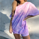 Tie-dye Graphic Top Tees Shorts Women 2pcs Two Piece Sets Summer Loose Long T-shirt Short Casual Street Wear Suit