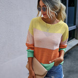 Stripes Sweaters Knitted Top Woman Loose O Neck Knitting Sweater Pullovers Spring Autumn Female Sweaters pull