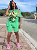 Summer Streetwear 2 Two Piece Sets Women Outfits 2022 Short Sleeve Tassel Tops Skinny Biker Shorts Brown Matching