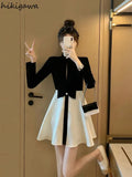 Vestidos De Mujer Temperament Black Woman Dress Stand Neck Hollow Out Slim Waist Robe Femme Fashion Tunic Vintage