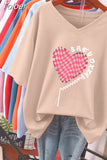 100% Cotton L-6XL T Shirt Plus Size Tshirt Short Sleeve Women Top Summer Heart Print Couple V Neck Oversized T