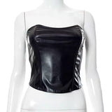 Toloer Summer Fashion New Chest With Waist Show Thin Sexy Lady PU Small Vest Female Chest-Outfit