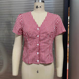 Short-Sleeved Plaid Shirt Top Spring And Summer Women's