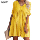 Loose O-neck Dot A-line Dress Women Long Sleeve Elegant Boho Mini Dress 2022 Spring Summer Woman Fashion Beach