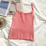 Colors Spaghetti Strap Camis Women Fungus Knitted Tank Top Sweet Korean Style Girls Chic Slim Short Undershirts