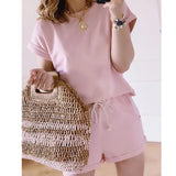 Women's Two Piece Suit 2021 Summer 2 Piece Set Elastic Waist Casual Solid Color Leisure Pajamas Set O-Neck Home
