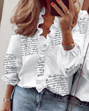 New Women Shirt Ruffle Patchwork Fashion Print Plus Size Tops Casual Loose Streetwear Elegant Office Work Wear