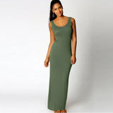 Tank Solid Summer Long Dress Sleeveless Elegant Female Thin Sexy Dress O-Neck Vest Slim Maxi Beach Simple Sheath